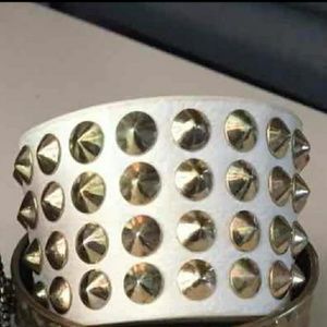 Spiked/studded white leather bracelet